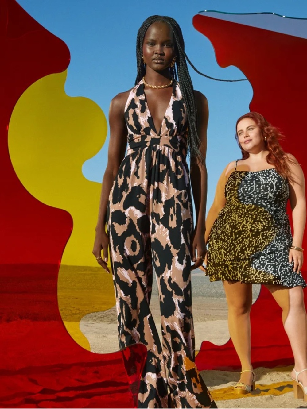 Diane Von Furstenberg Black and Tan Leopard Print Jumpsuit
